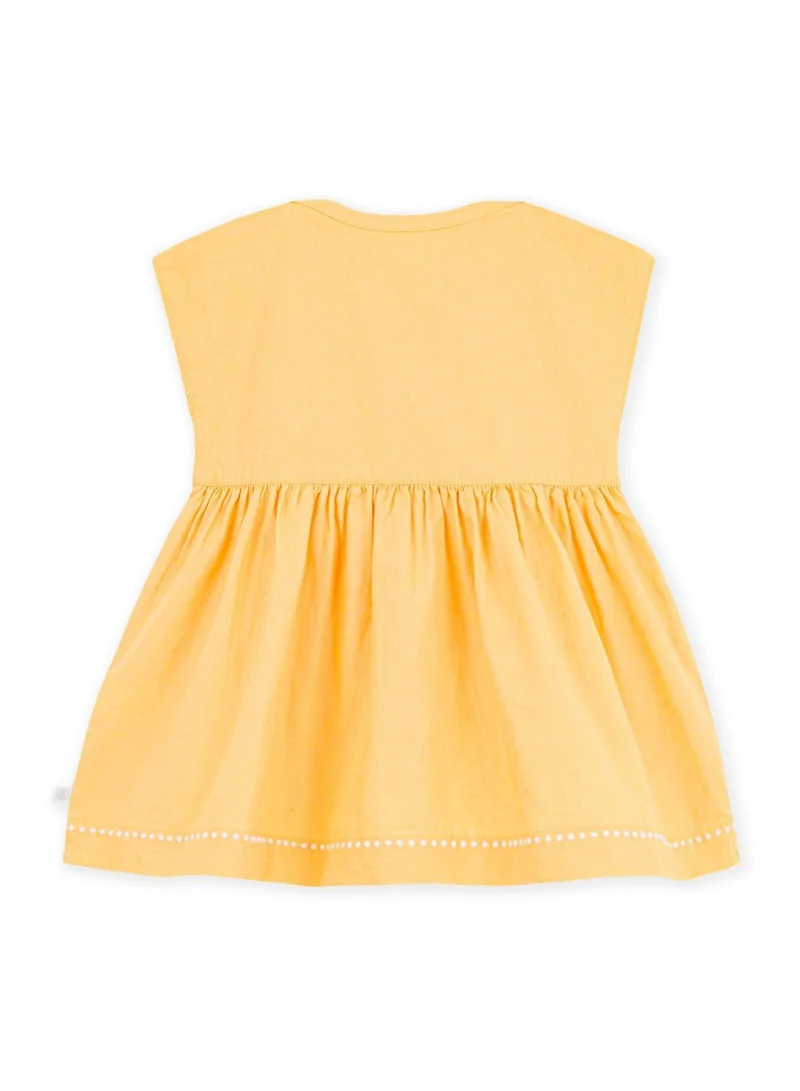 Petit Bateau Babies' short-sleeved plain cotton/linen dress